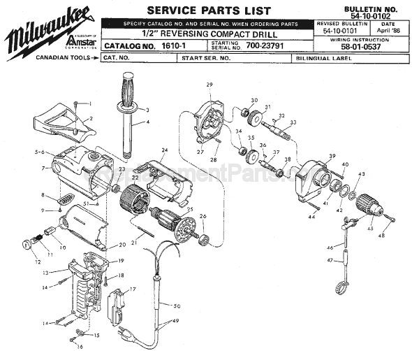 Milwaukee 1610-1 (SER 700-23791) Electric Drill / Driver Page A Diagram