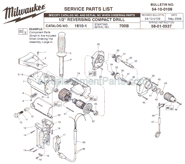 Milwaukee 1610-1 (SER 700B) Electric Drill / Driver Page A Diagram