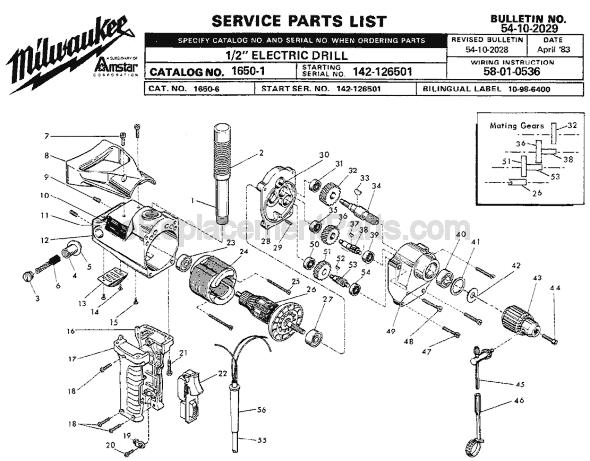 Milwaukee 1650-1 (SER 142-126501) Electric Drill / Driver Page A Diagram