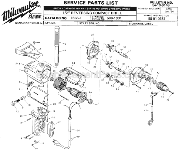 Milwaukee 1665-1 (SER 586-1001) Drill Press Page A Diagram