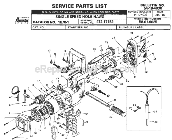 Milwaukee 1670-1 (SER 472-17152) Single Speed Hole Hawg Drill Page A Diagram