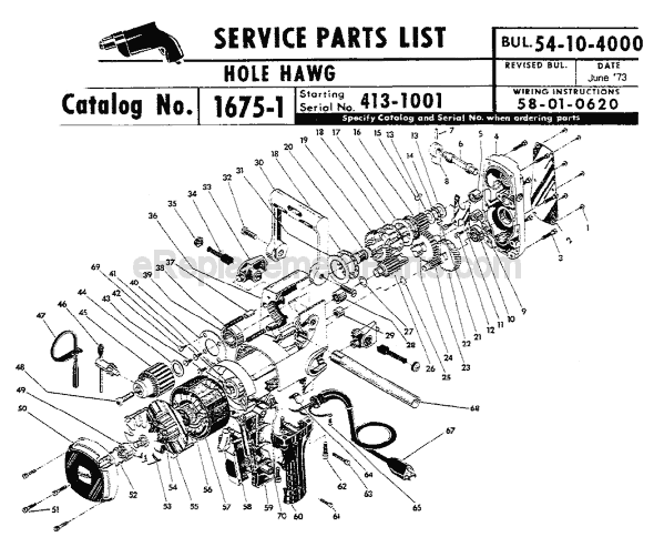 Milwaukee 1675-1 (SER 413-1001) Two Speed Hole Hawg Drill Page A Diagram