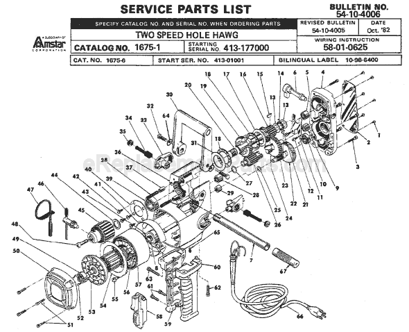 Milwaukee 1675-1 (SER 413-177000) Two Speed Hole Hawg Drill Page A Diagram