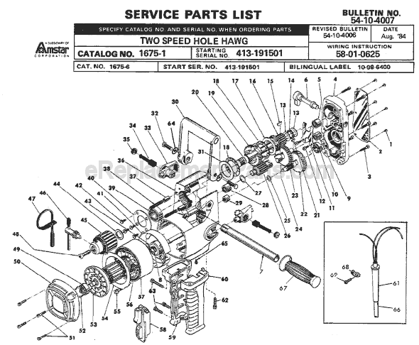 Milwaukee 1675-1 (SER 413-191501) Two Speed Hole Hawg Drill Page A Diagram