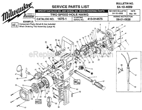 Milwaukee 1675-1 (SER 413-314575) Two Speed Hole Hawg Drill Page A Diagram