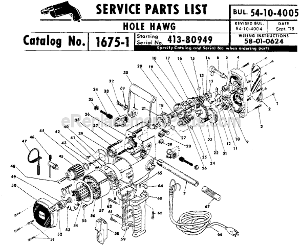 Milwaukee 1675-1 (SER 413-80949) Two Speed Hole Hawg Drill Page A Diagram