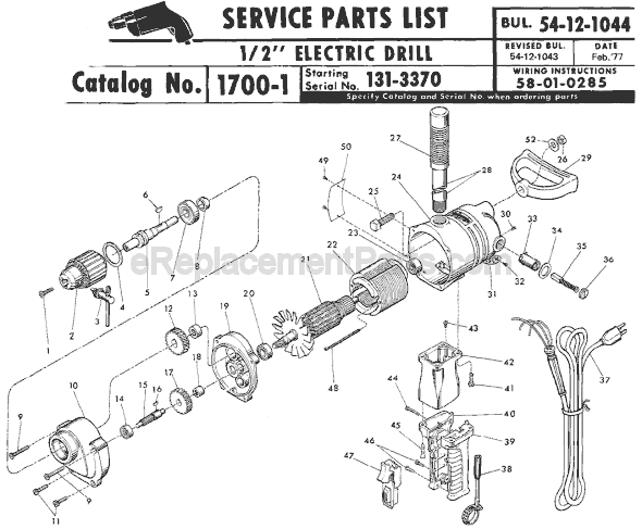 Milwaukee 1700-1 (SER 131-3370) Electric Drill / Driver Page A Diagram