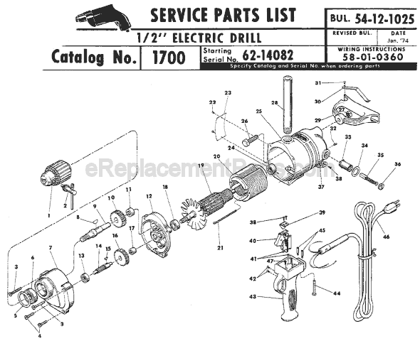 Milwaukee 1700 (SER 62-14082) Electric Drill / Driver Page A Diagram