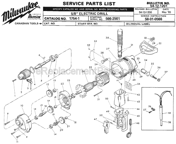 Milwaukee 1754-1 (SER 566-2501) Electric Drill / Driver Page A Diagram