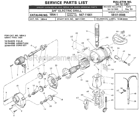 Milwaukee 1854-1 (SER 567-11001) Electric Drill / Driver Page A Diagram