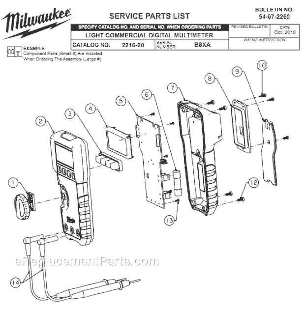 Milwaukee 2216-20 (C82A) Light Commercial Digital Multimeter Page A Diagram