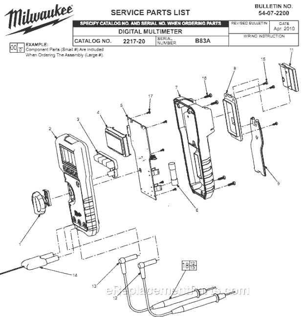 Milwaukee 2217-20 (B83A) Digital Multimeter Page A Diagram