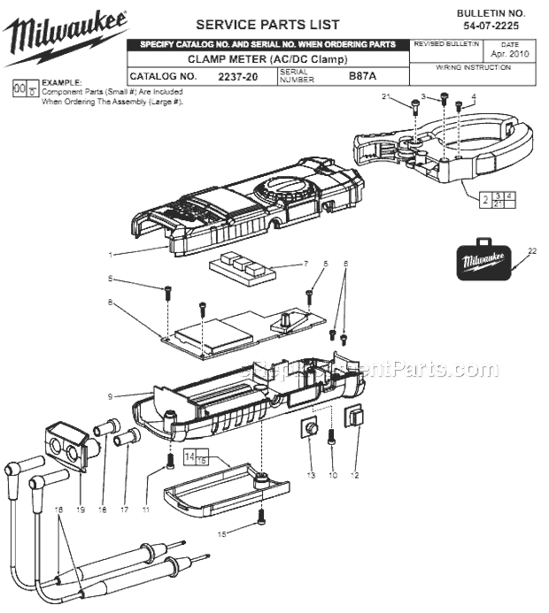 Milwaukee 2237-20 (B87A) Clamp Meter (Ac/Dc Clamp) Page A Diagram