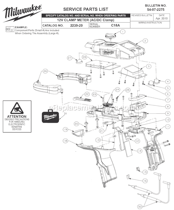 Milwaukee 2239-20 (SER C18A) 12V Clamp Meter Page A Diagram