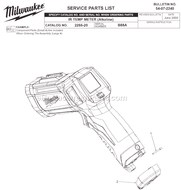 Milwaukee 2266-20 (SER B88A) IR Temp Meter Page A Diagram
