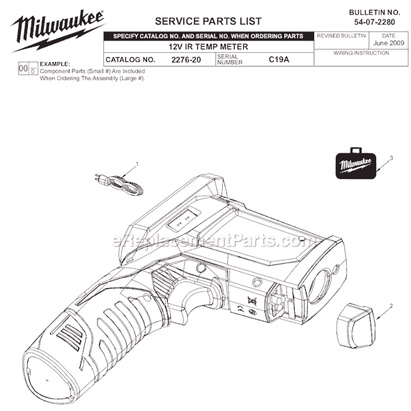 Milwaukee 2276-20 (SER C19A) 12V IR Temp Meter Page A Diagram