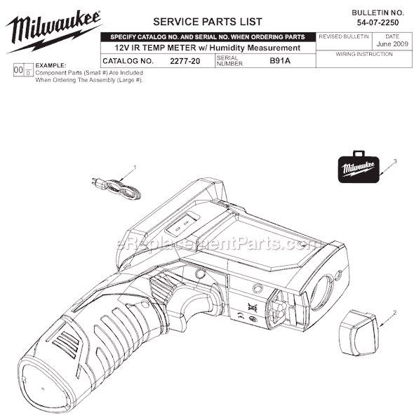 Milwaukee 2277-20 (SER B91A) 12V IR Temp Meter W/ Humidity Measurement Page A Diagram
