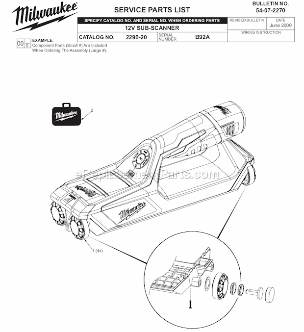 Milwaukee 2290-23 (SER B92A) 12V Sub-Scanner Page A Diagram
