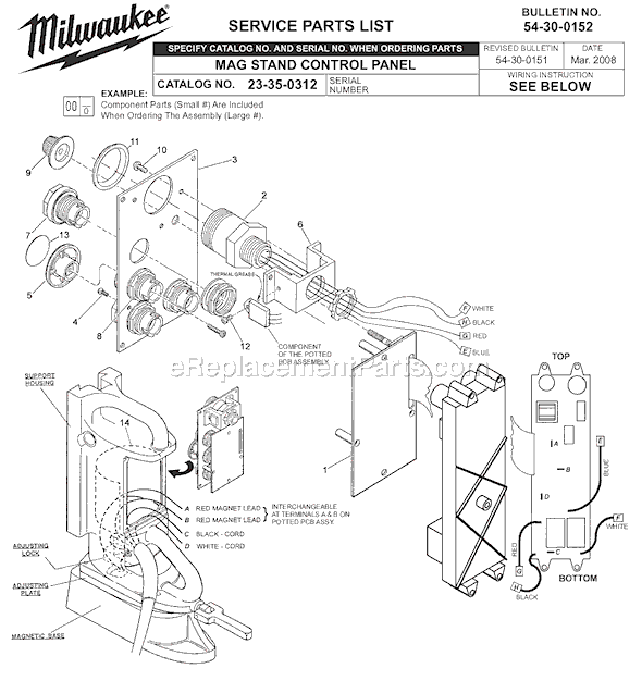 Milwaukee 23-35-0312 Mag Stand Control Panel Page A Diagram