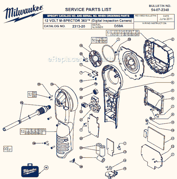 Milwaukee 2311-20 (SER C20A) 12 Volt M-Spector 2 (Digital Inspection Camera) Page A Diagram