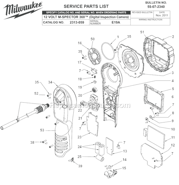 Milwaukee 2313-059 (SER E19A) 12 Volt M-Spector 360 (Digital Inspection Camera) Page A Diagram