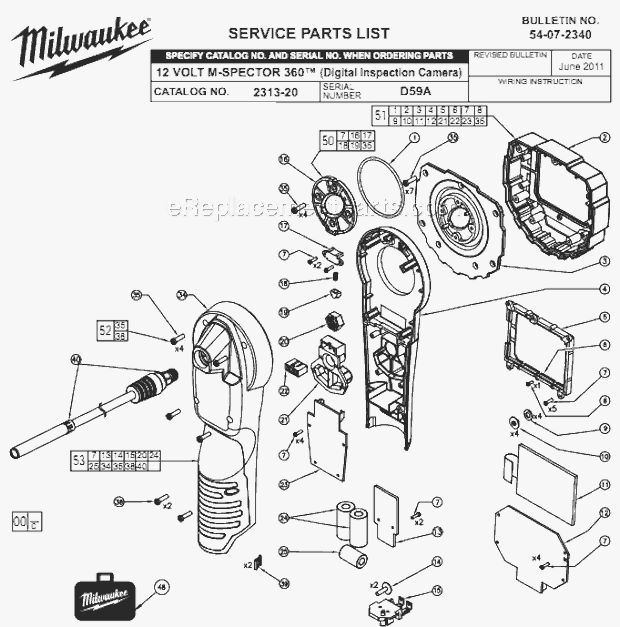 Milwaukee 2313-20 (D59A) 12 Volt M-Spector 360 (Digital Inspection Camera) Page A Diagram