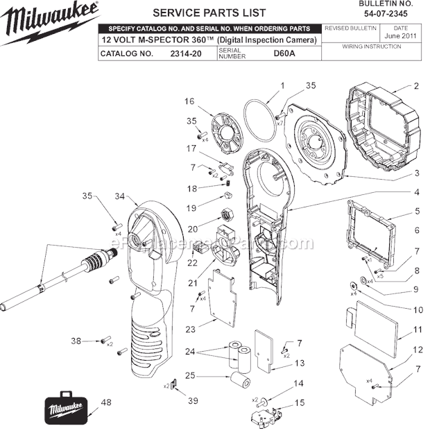 Milwaukee 2314-20 (SER D60A) 12 Volt M-Spector 360 (Digital Inspection Camera) Page A Diagram