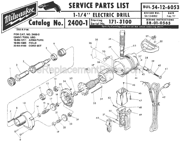 Milwaukee 2400-1 (SER 171-3100) Electric Drill / Driver Page A Diagram