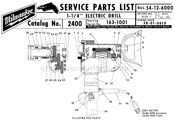 Milwaukee 2400 (SER 163-1001) 1-1/4" Electric Drill Page A Diagram