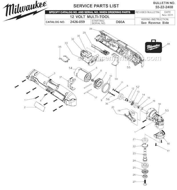 Milwaukee 2426-059 (SER D66A) 12 Volt Multi-Tool Page A Diagram