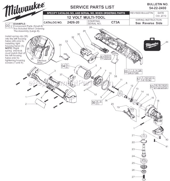 Milwaukee 2426-20 (SER C73A) 12 Volt Multi-Tool Page A Diagram