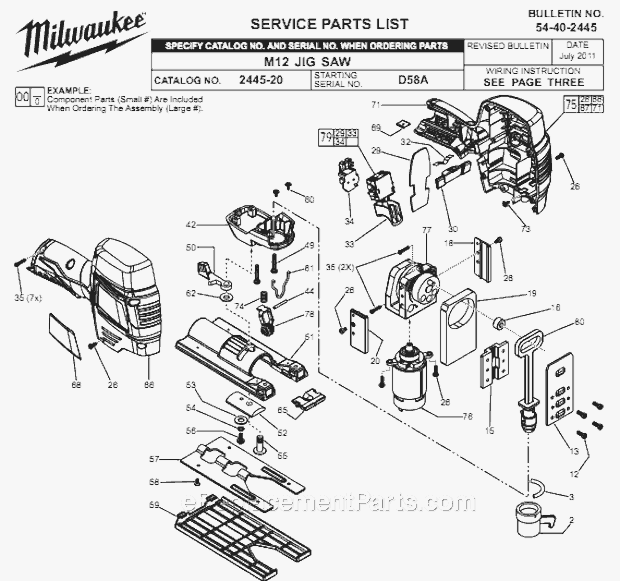 Milwaukee 2445-20 (D58A ) M12 Jig Saw Page A Diagram
