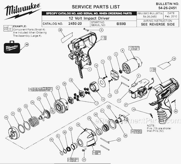 Milwaukee 2450-20 (B59B) 12 Volt Impact Driver Page A Diagram