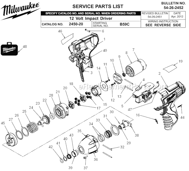 Milwaukee 2450-20 (SER B59C) 12 Volt Impact Driver Page A Diagram