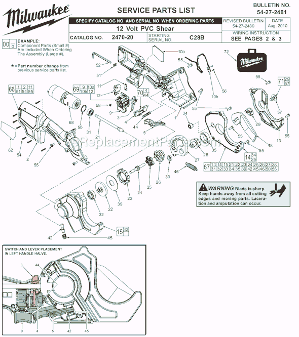 Milwaukee 2470-20 (SER C28B) 12 Volt Pvc Shear Page A Diagram