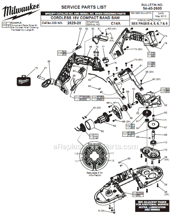 Milwaukee 2629-20 (SER C14A) Cordless 18V Compact Band Saw Page A Diagram