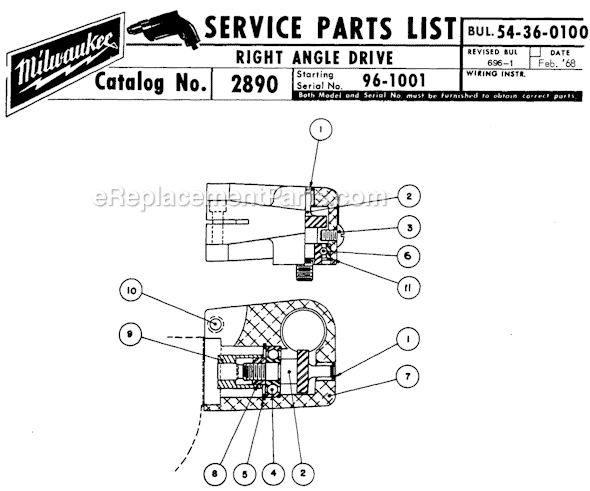 Milwaukee 2890 (SER 96-1001) Right Angle Drive Page A Diagram