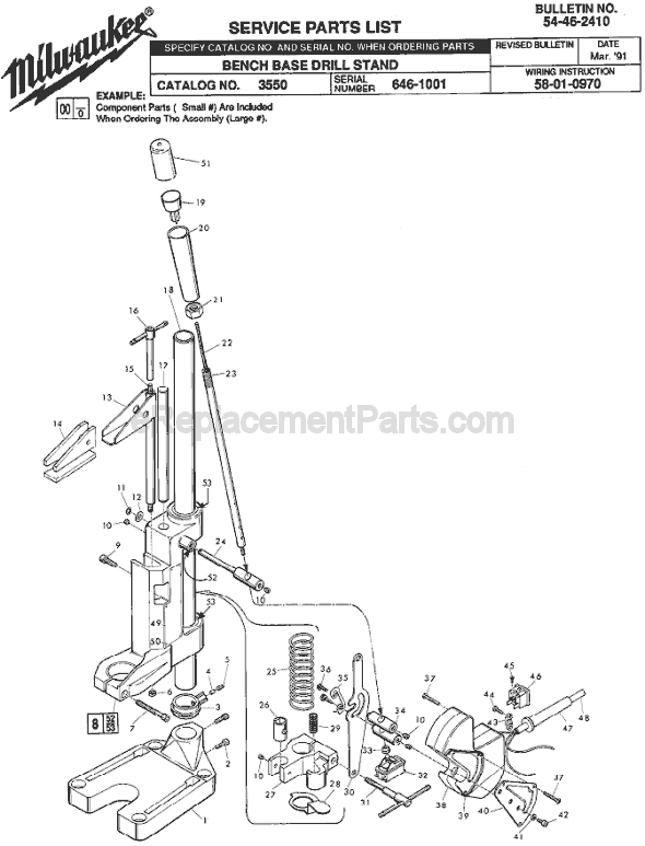 Milwaukee 3550 (SER 646-1001) Bench Base Drill Stand Page A Diagram