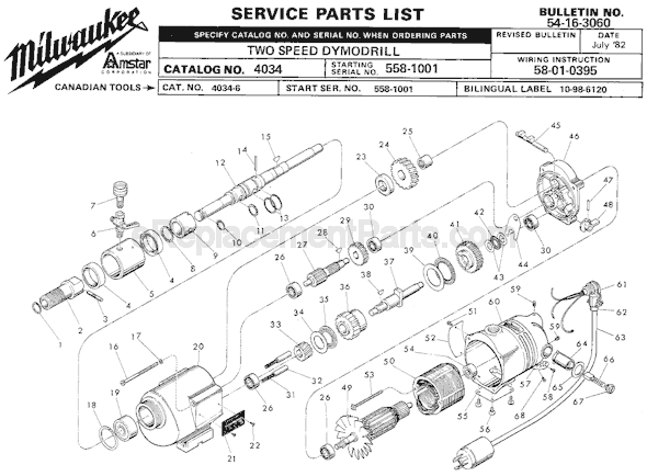 Milwaukee 4034-6 (SER 558-1001) Drill Press Page A Diagram