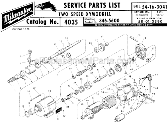 Milwaukee 4035 (SER 346-5600) Drill Press Page A Diagram