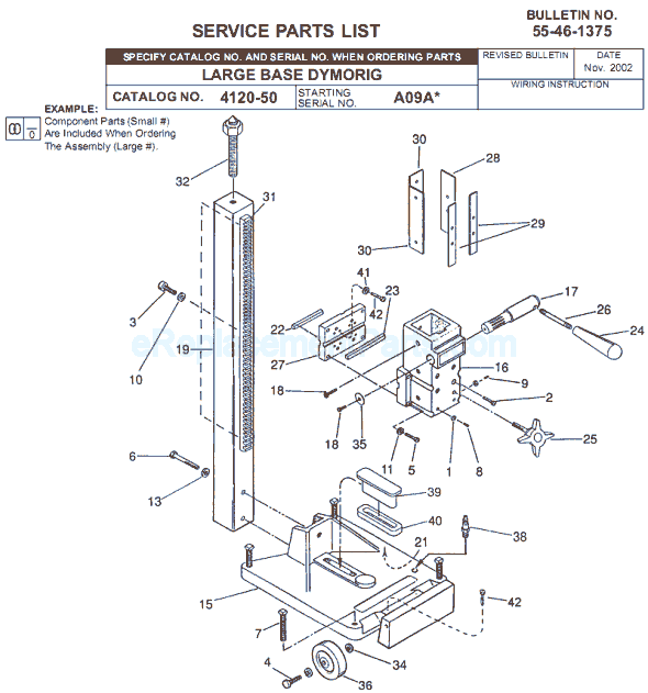 Milwaukee 4120-50 (SER A09A) Large Base Dymorig Page A Diagram