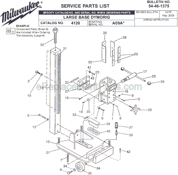 Milwaukee 4120 (SER A09A) Large Base Dymorig Page A Diagram