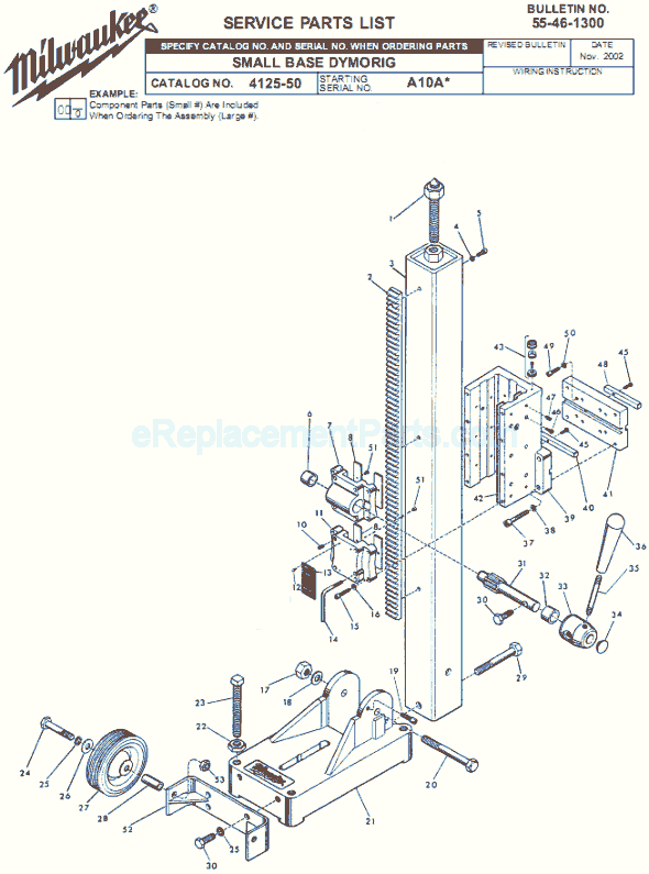 Milwaukee 4125-50 (SER A10A) Small Base Dymorig Page A Diagram