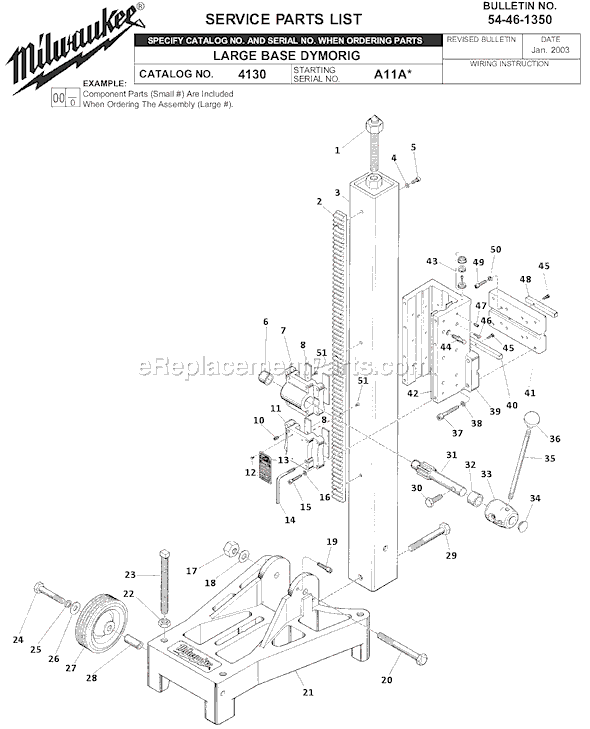 Milwaukee 4130 (SER A11A) Large Base Dymorig Page A Diagram