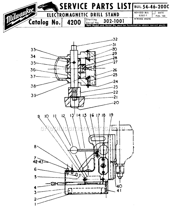 Milwaukee 4200 (SER 302-1001) Electromagnetic Drill Press Stand Page A Diagram