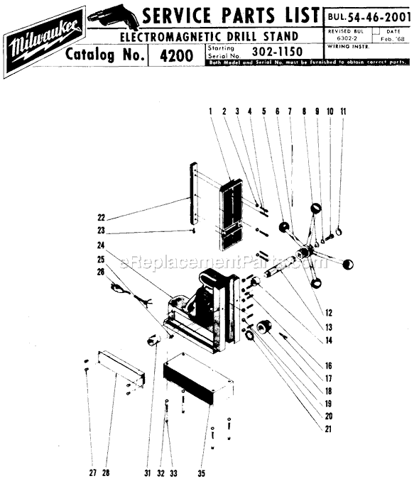 Milwaukee 4200 (SER 302-1150) Electromagnetic Drill Press Stand Page A Diagram