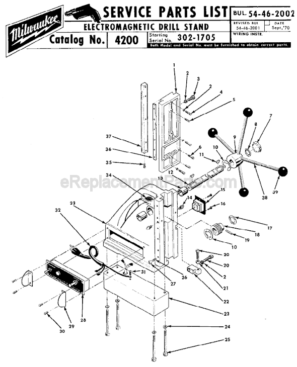 Milwaukee 4200 (SER 302-1705) Electromagnetic Drill Press Stand Page A Diagram