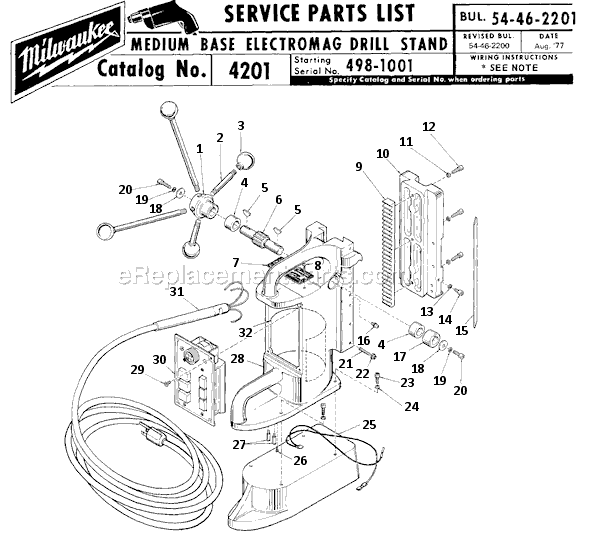Milwaukee 4201 (SER 498-1001) Medium Base Electromag Drill Press Stand Page A Diagram
