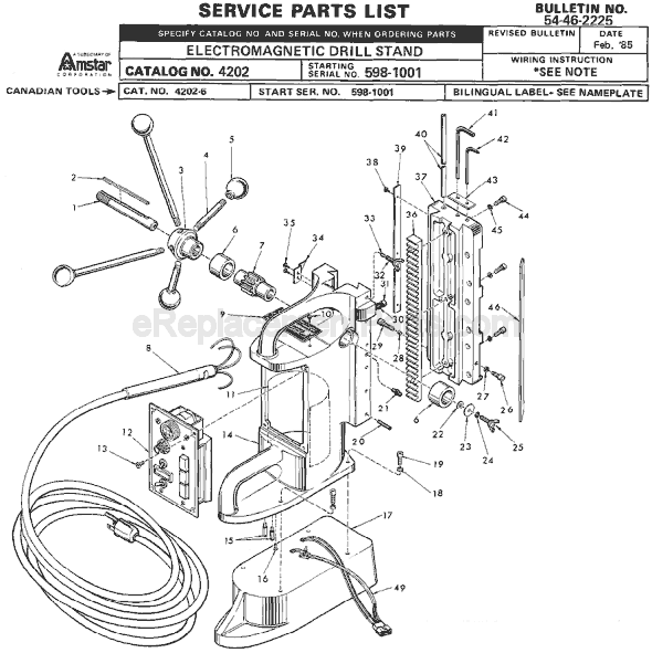 Milwaukee 4202 (SER 598-1001) Electromagnetic Drill Press Stand Page A Diagram