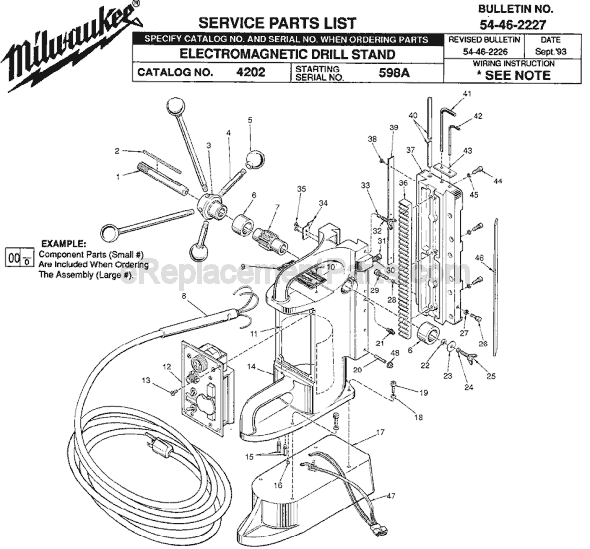 Milwaukee 4202 (SER 598A) Electromagnetic Drill Press Stand Page A Diagram